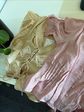 H&M Beige Crochet Trim Blouse & H&M Dusty Pink Button-Front Blouse - 2 Pack